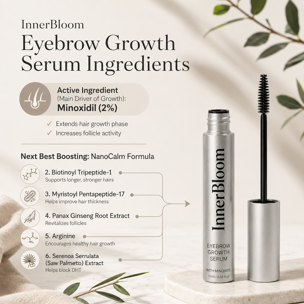 Innerbloom Minoxidil Eyebrow Growth Serum with Minoxidil 2%